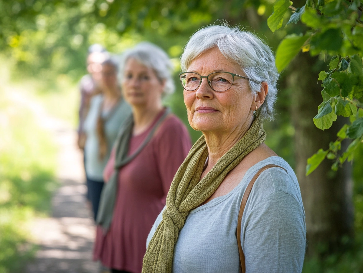 Група практикуючих під час медитативної ходи в лісі
