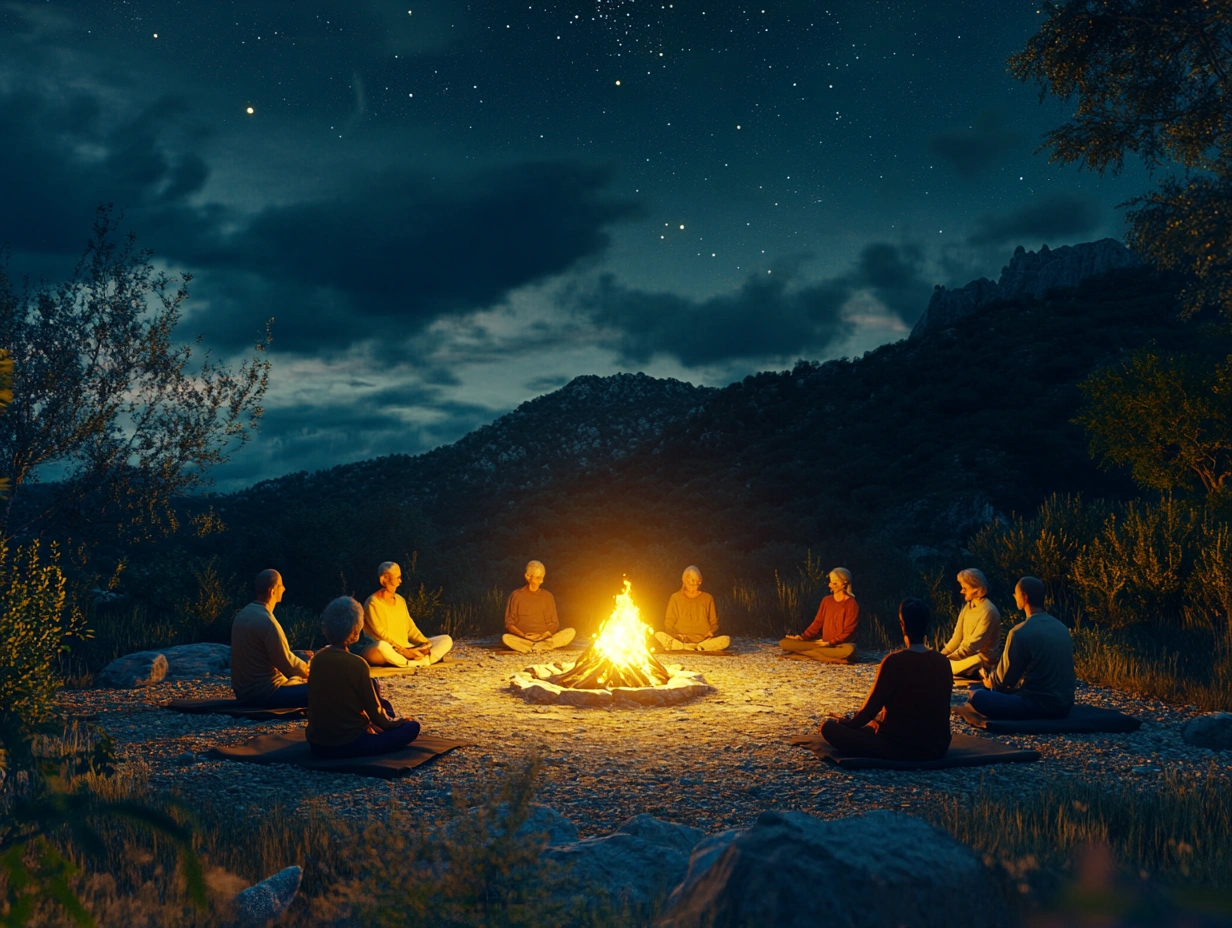 Вечірня медитація біля вогнища під зоряним небом