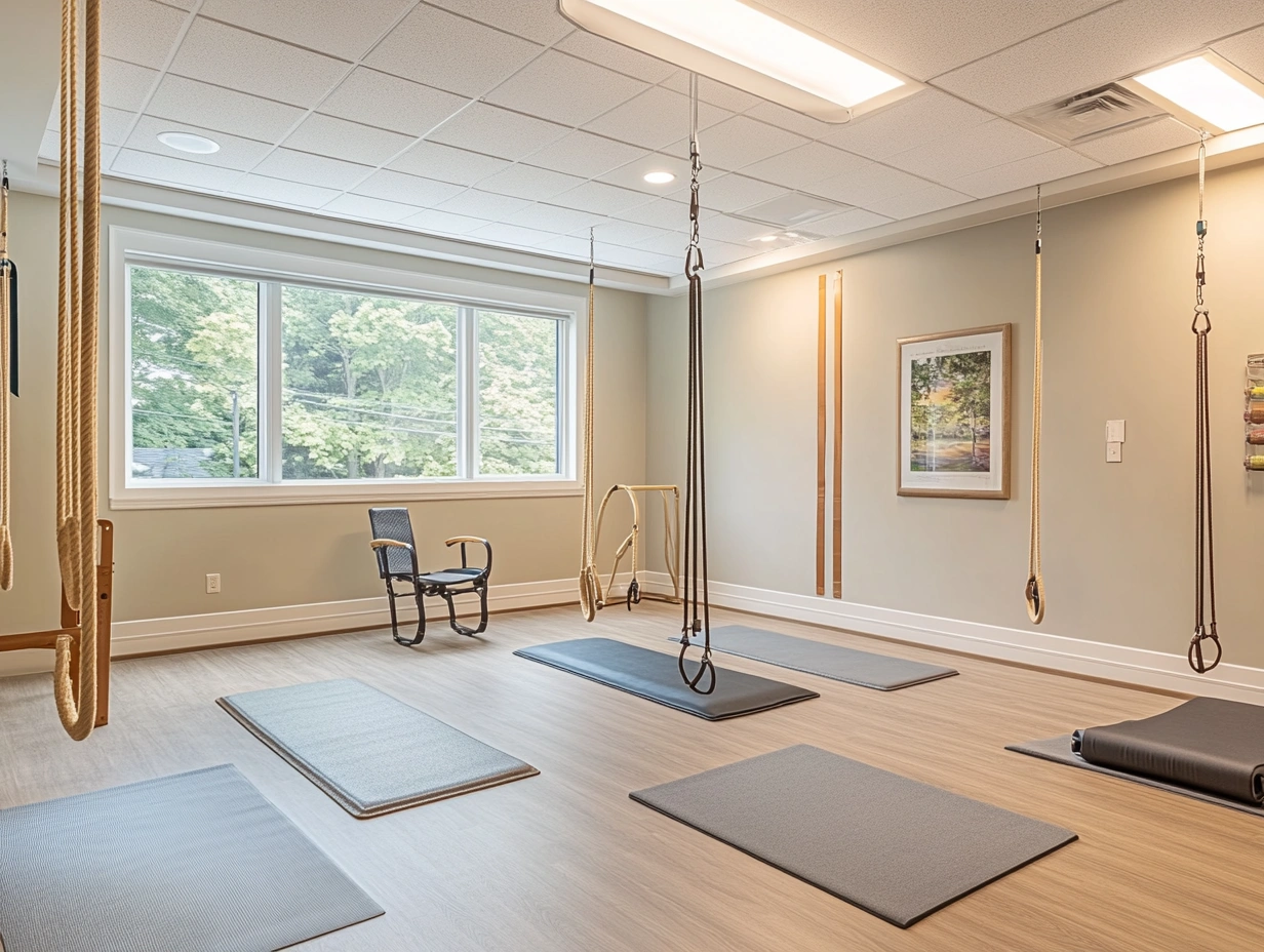 Спеціально обладнаний зал для терапевтичної йоги з допоміжними пристосуваннями